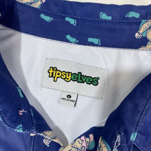 TIPSY ELVES “BIGFOOT BOGEY” GOLF POLO SHIRT Men's Size Large Blue EUC - Picture 2 of 7